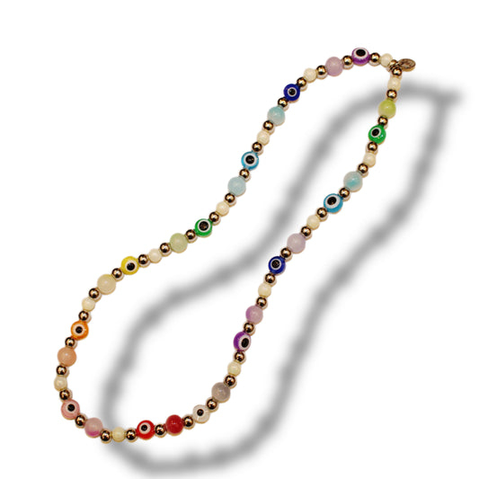 Evil Eye Rainbow necklace silver